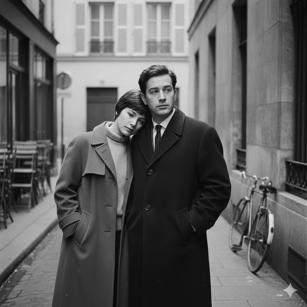French New Wave–Style Minimalist Lovers Scene