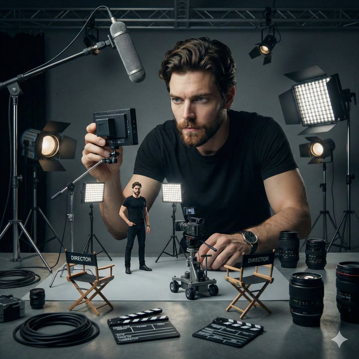 Miniature Film Set Supervision Scene