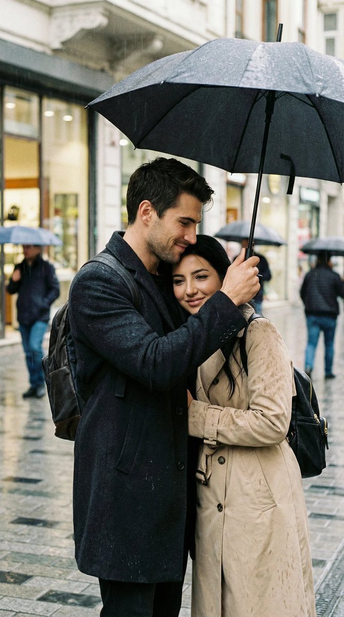 Rainy Day Under Umbrella Couple