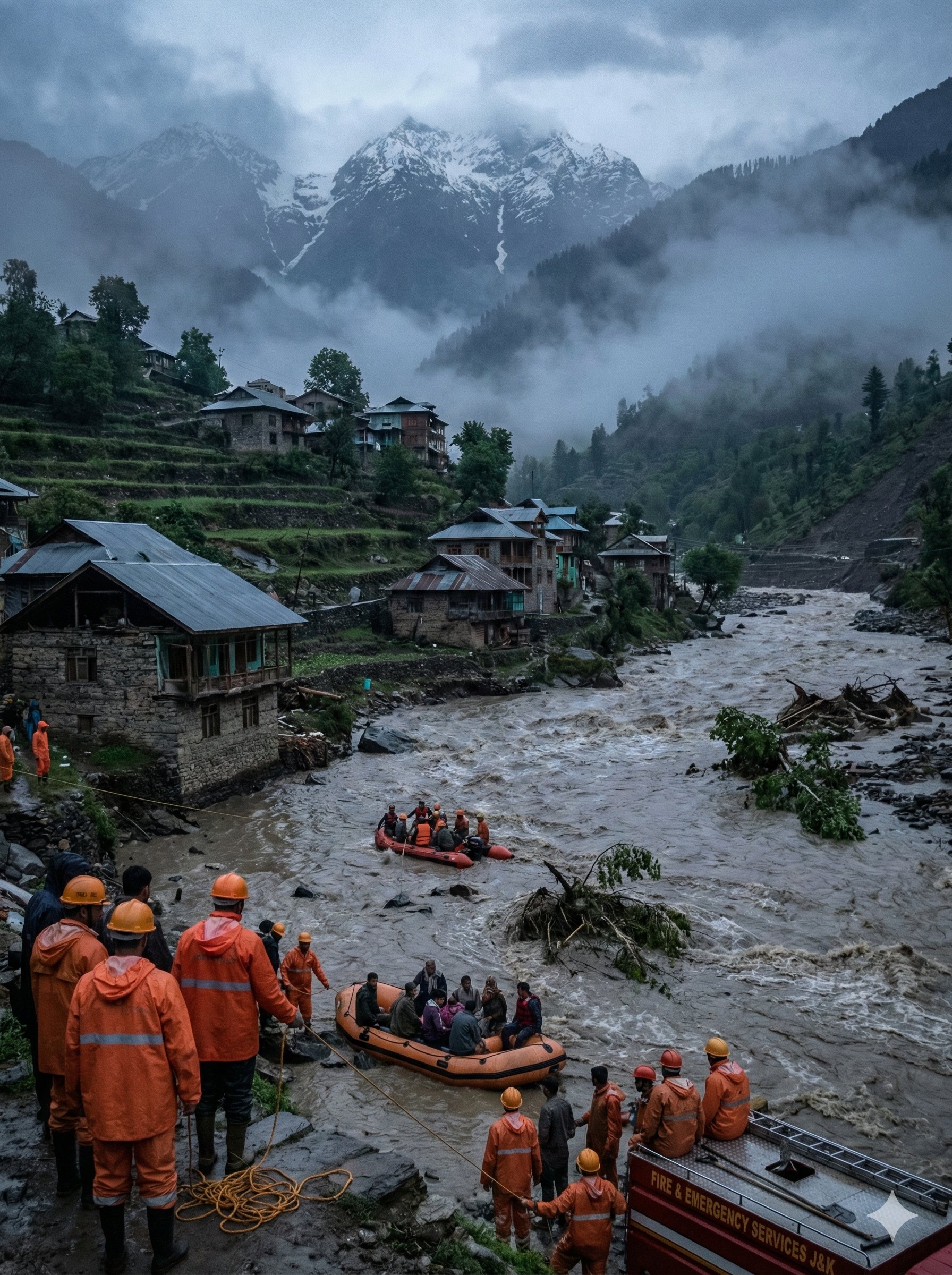 Kashmir Mountain Flood Rescue Scene