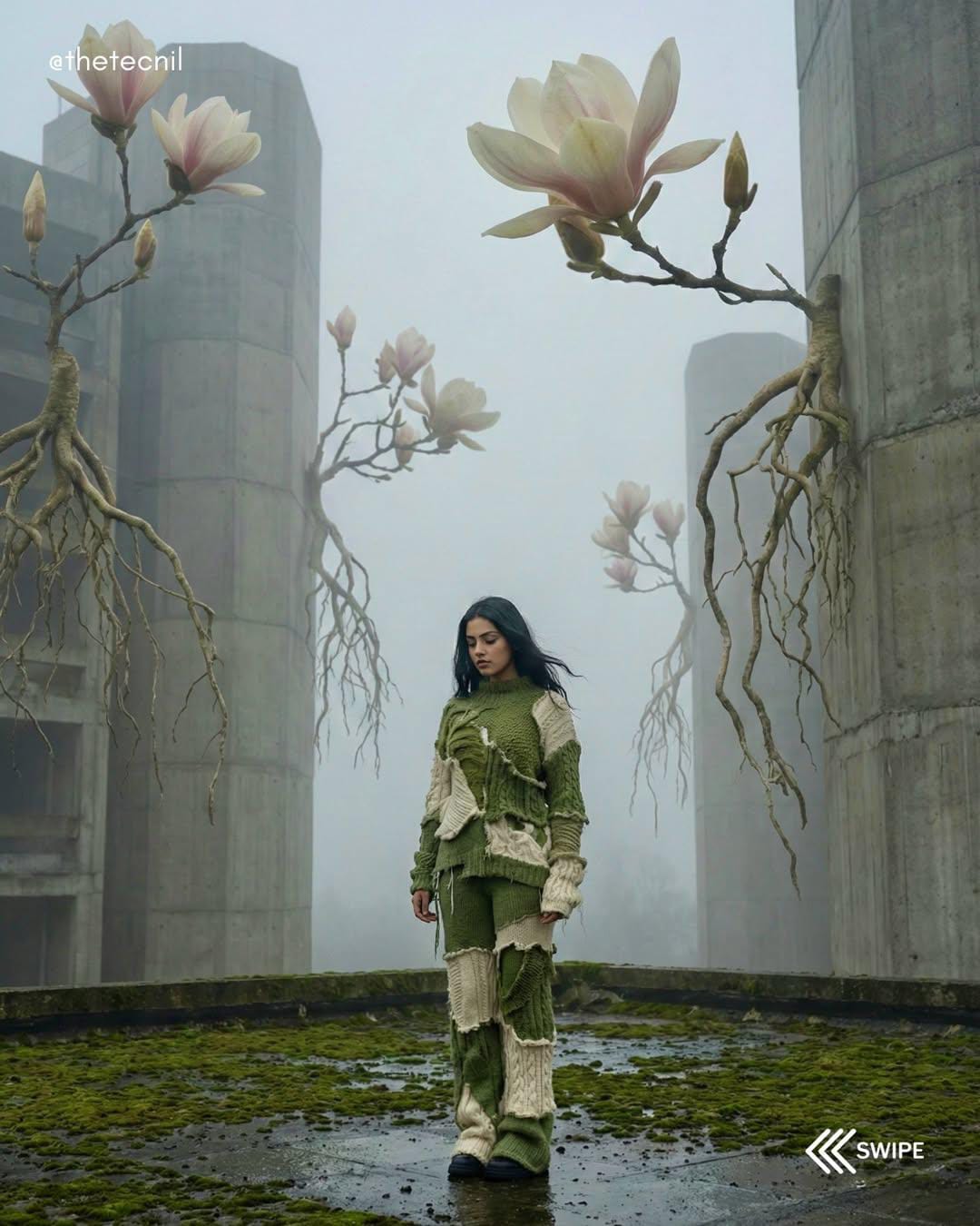 Moody Architectural Fashion Editorial on an Abandoned Concrete Structure Roof