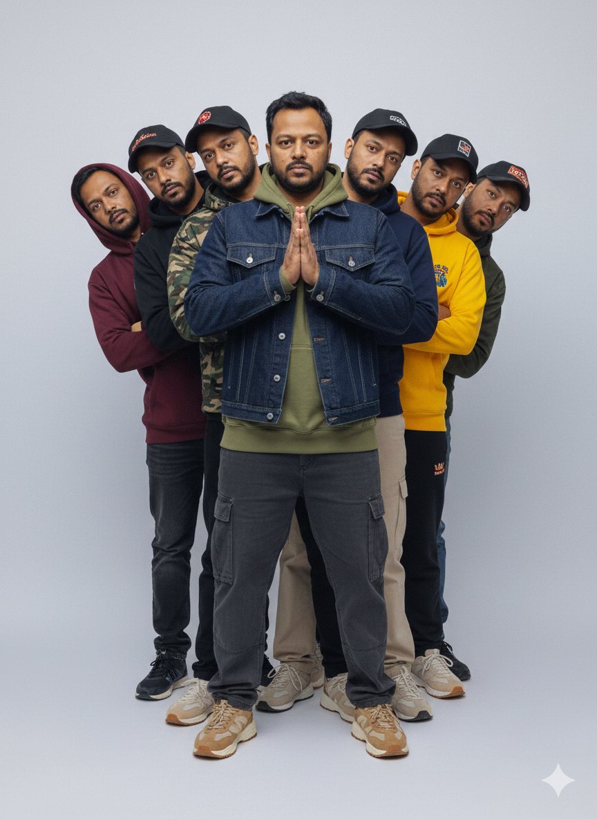 Photorealistic Central Man and Six Clones