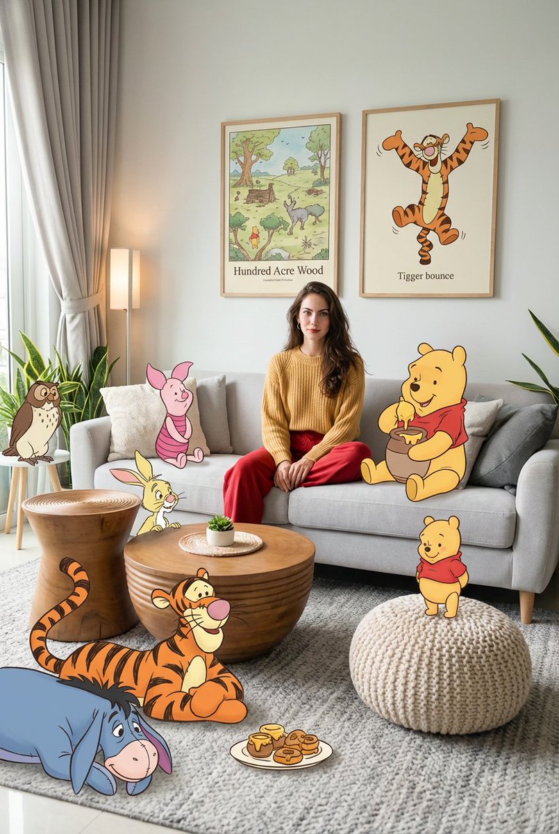 Surreal Mixed-Media Composition in a Modern Living Room