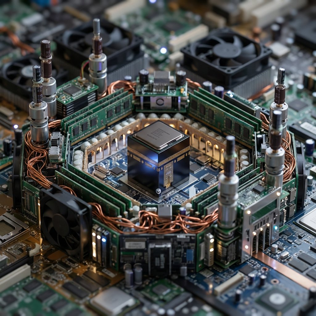 Miniature Architectural Cityscape Constructed from Computer Parts
