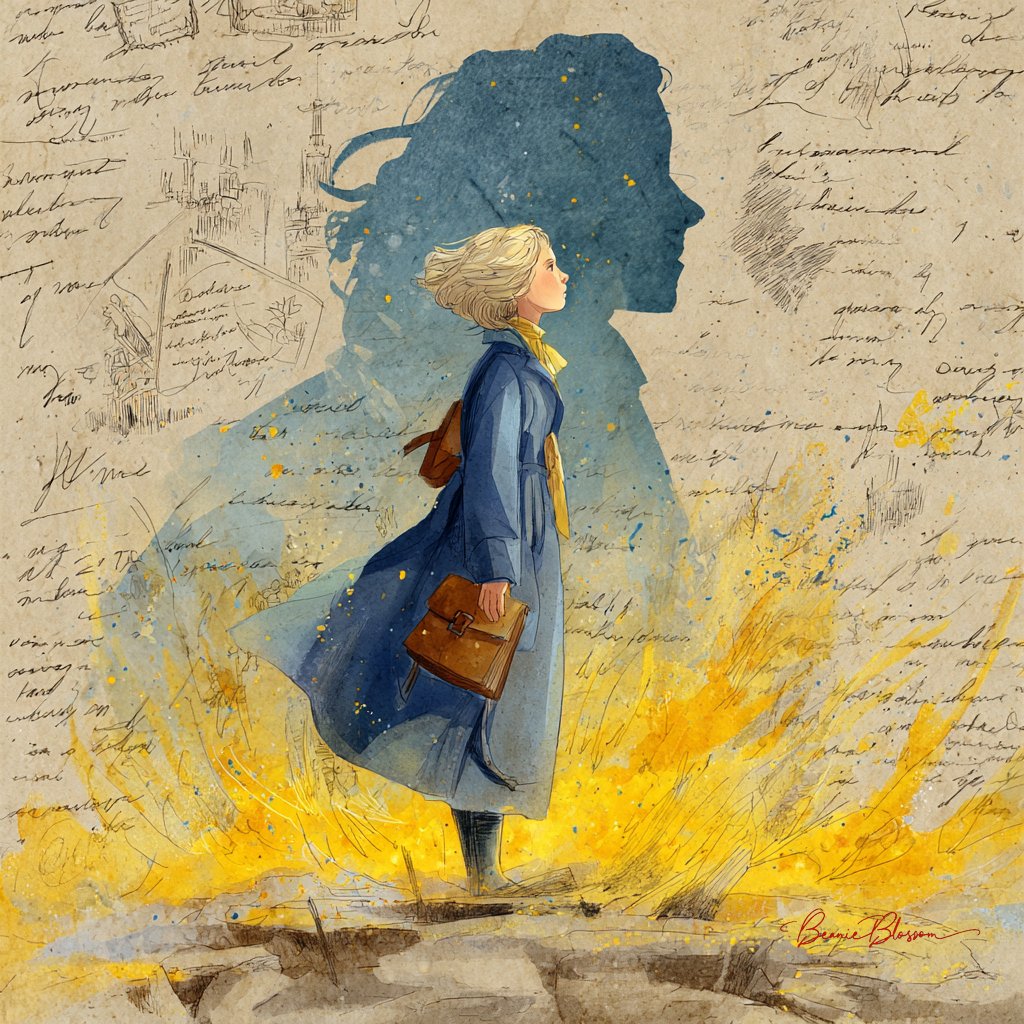 Young Blonde Woman in a Watercolor Painting