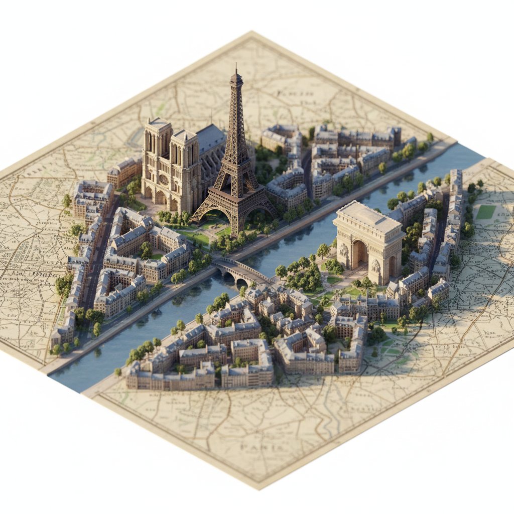 Detailed Isometric Map on Vintage Textured Paper