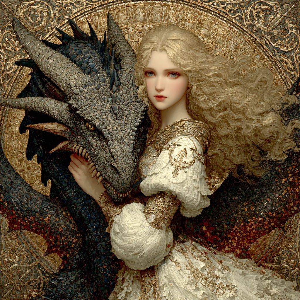 Elegant Woman and Blue Dragon