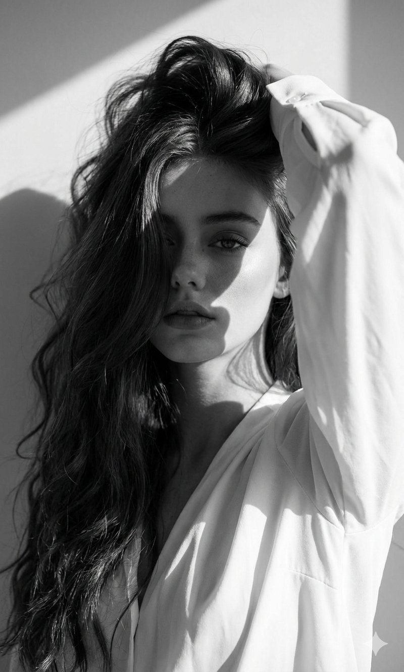Google Gemini Nano Banana Pro - Black and White Fashion Editorial Portrait