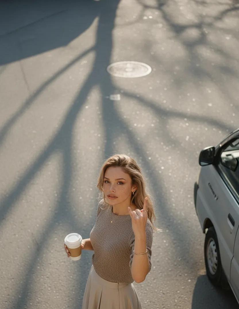Ultra-realistic High-Angle Street-style Photograph of a Woman