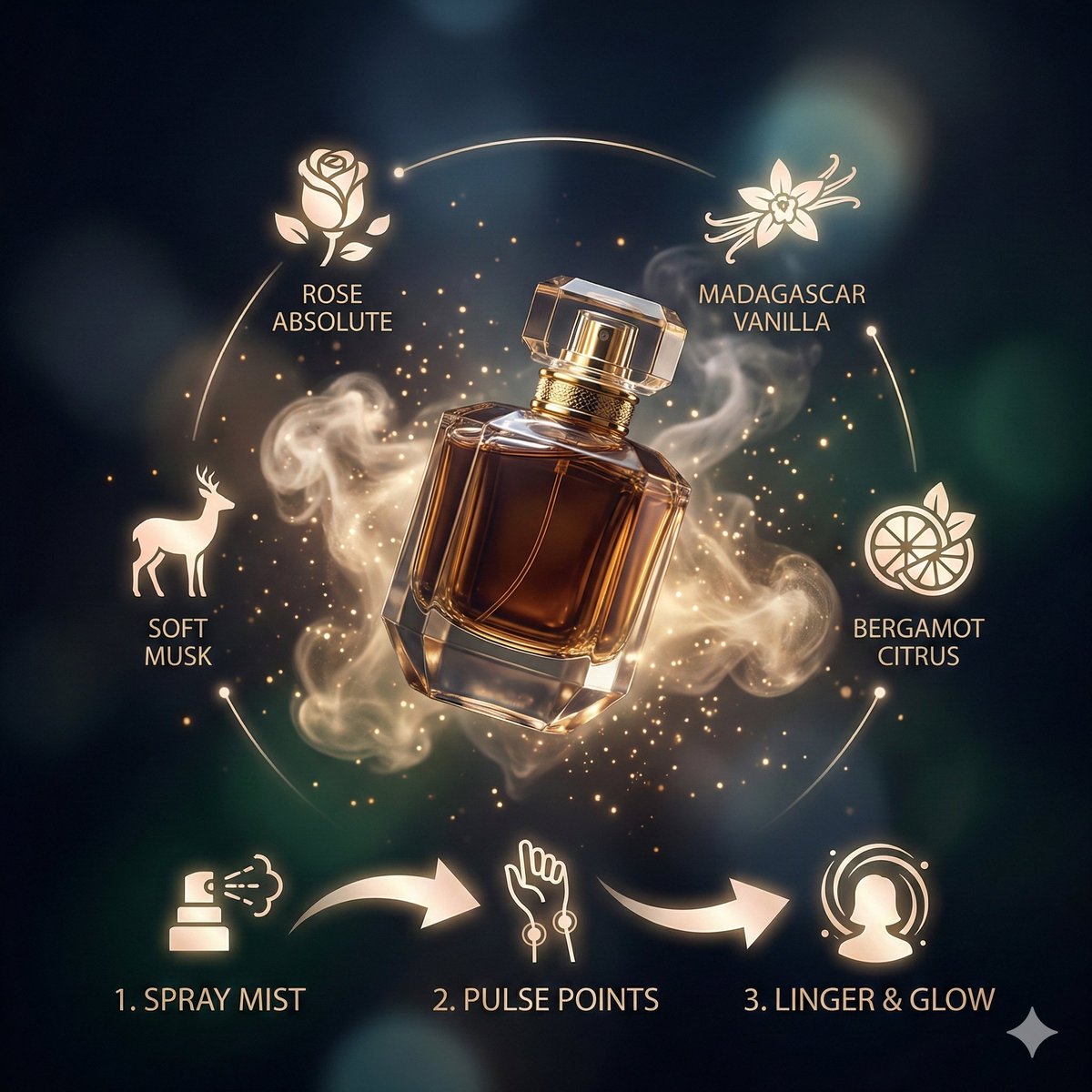 Luxury Perfume Bottle Floating in Fragrant Mist