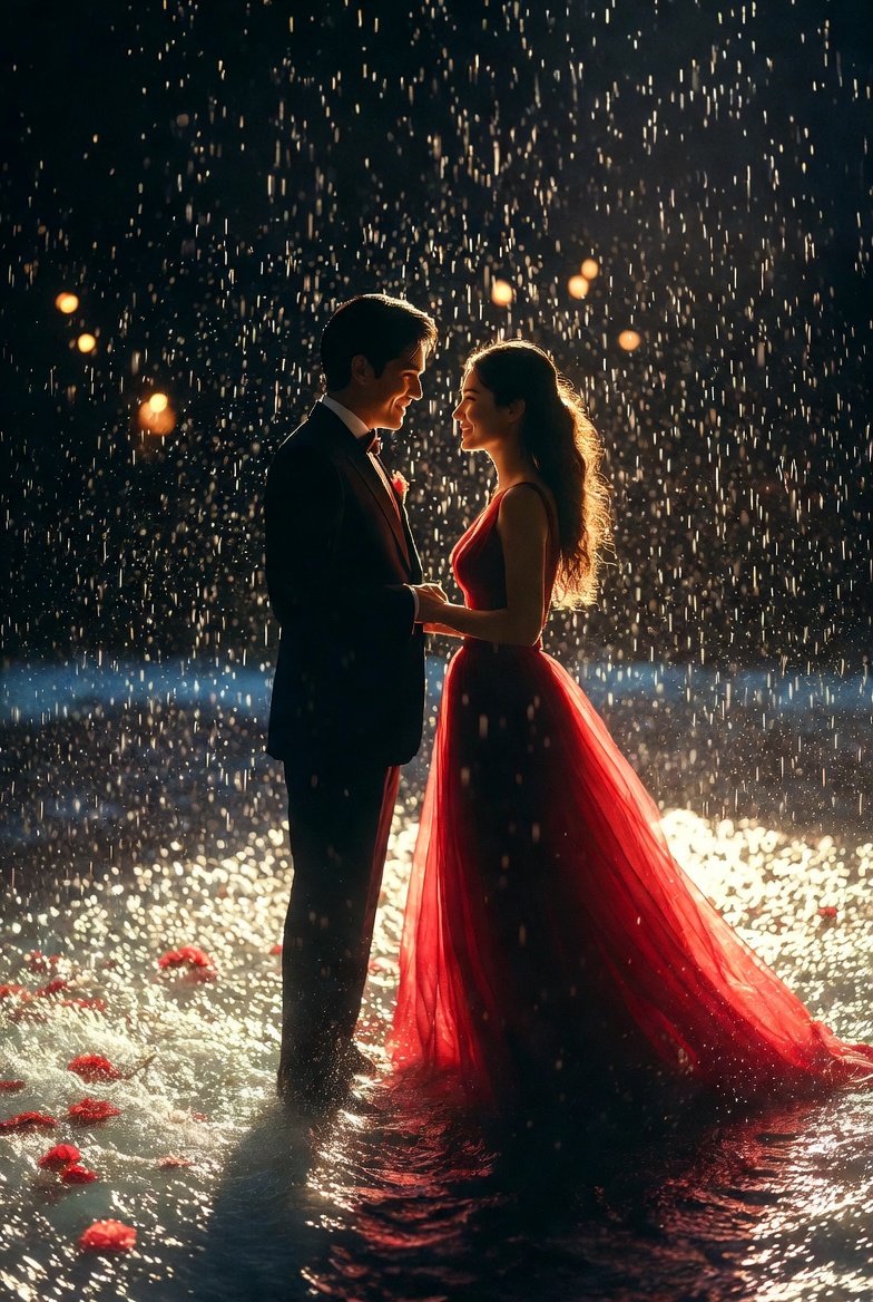 Romantic Valentine's Day Couple in Rain