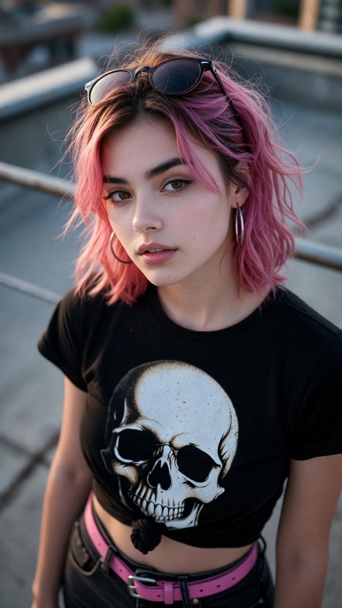 Confident Young Woman on an Urban Rooftop at Sunset