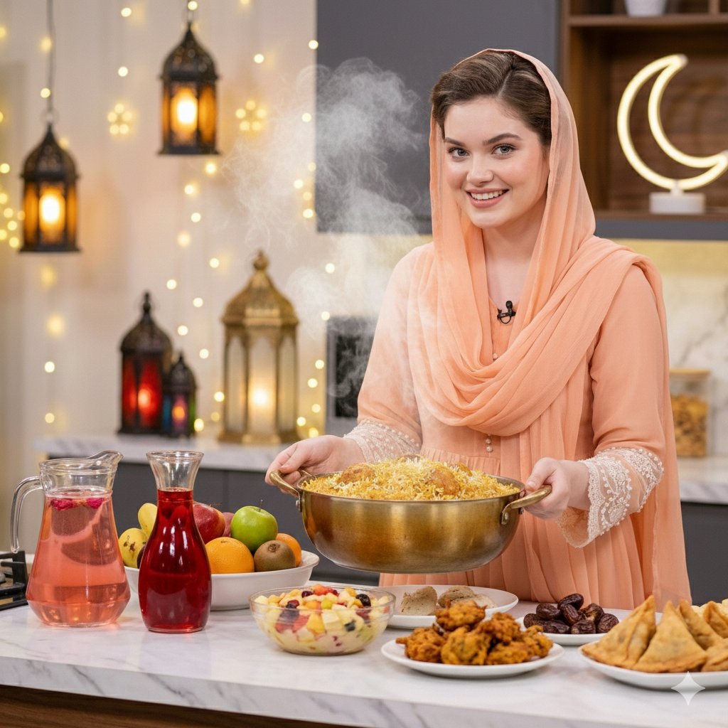Ultra-realistic 4K Ramadan Cooking Show Setup