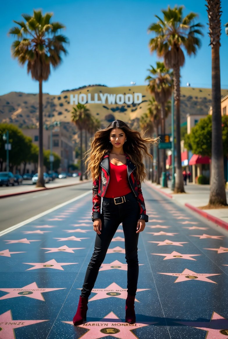 Confident Adventurous Young Lady on Hollywood Boulevard