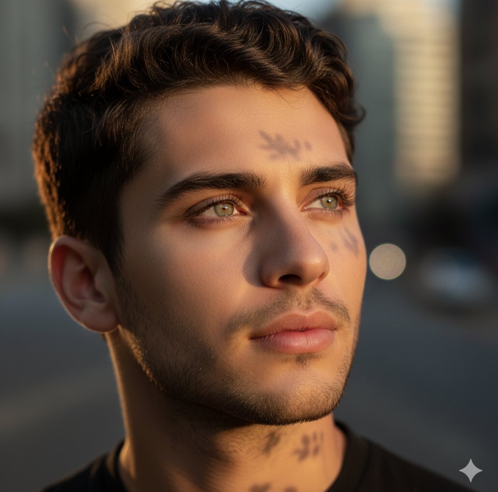 Cinematic Portrait of a Young Man at Golden Hour in Urban Environment