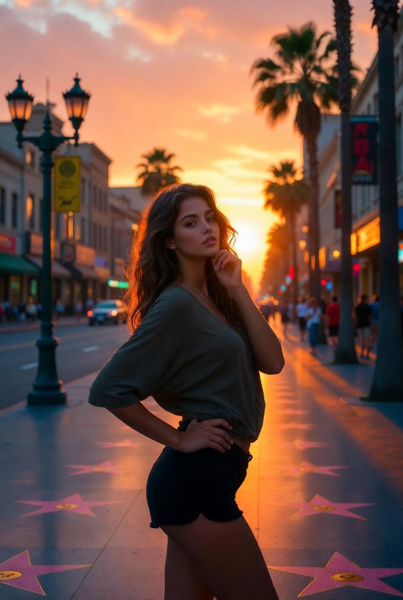Beautiful Young Woman on Hollywood Walk of Fame