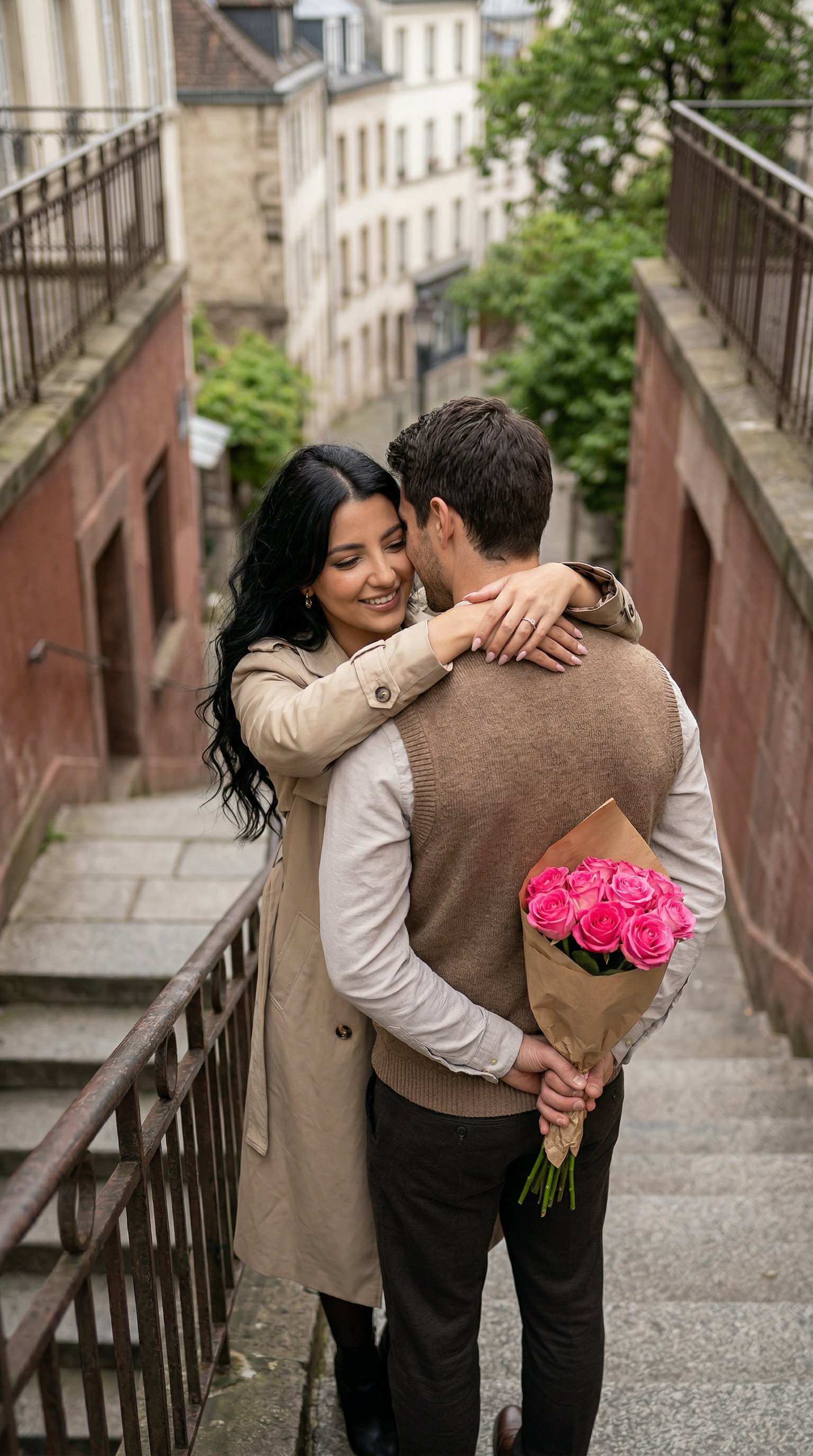 Romantic Moment on City Stairs