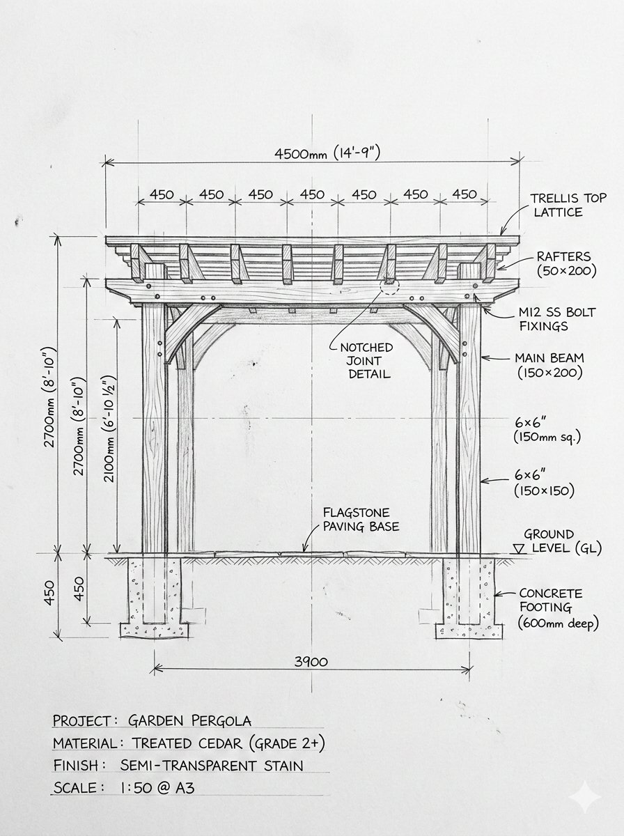 Photoreal Structure from Simple Pergola Blueprint