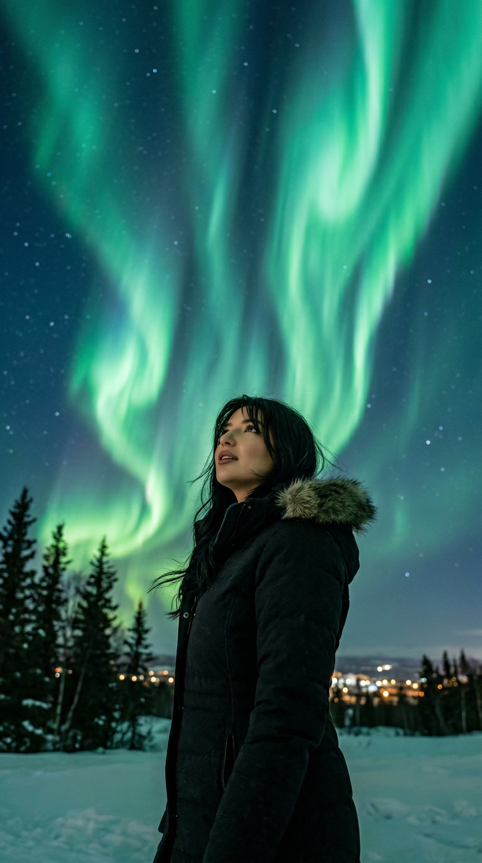 Mysterious Northern Lights Portrait of a Woman