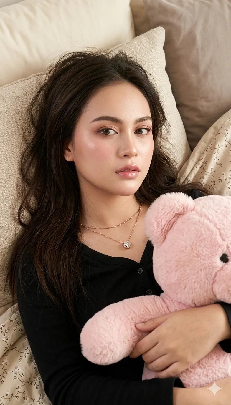 Realistic Selfie: Beautiful Young Woman Half-Body Close-Up